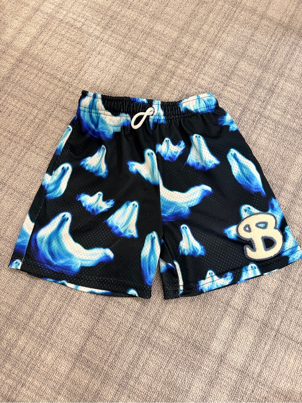 Kids Ghost-Print Black and Blue Athletic Shorts